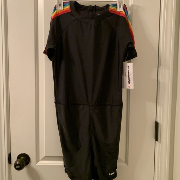 Pride Humankind Adult Unisuit Black w/ Rainbow Striped Swimsuit Size Small - Picture 1 of 12